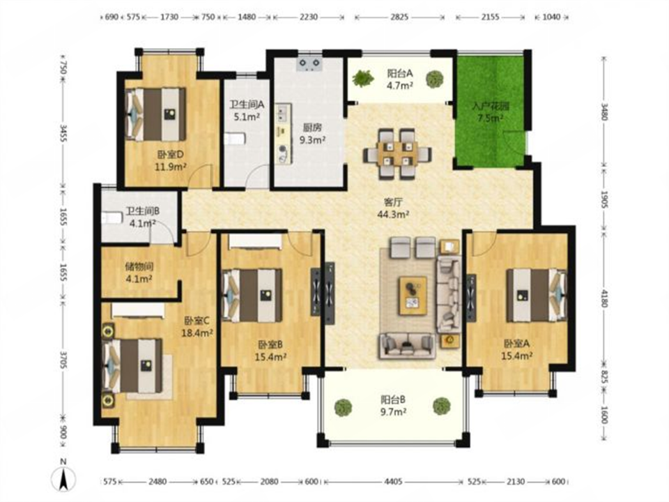 华强城 3室2厅2卫 159.00m&sup2;