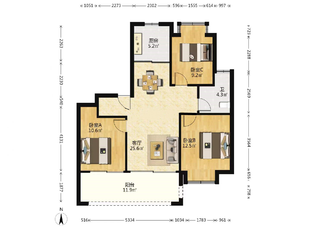 远创宸樾 3室2厅1卫 95m&sup2;