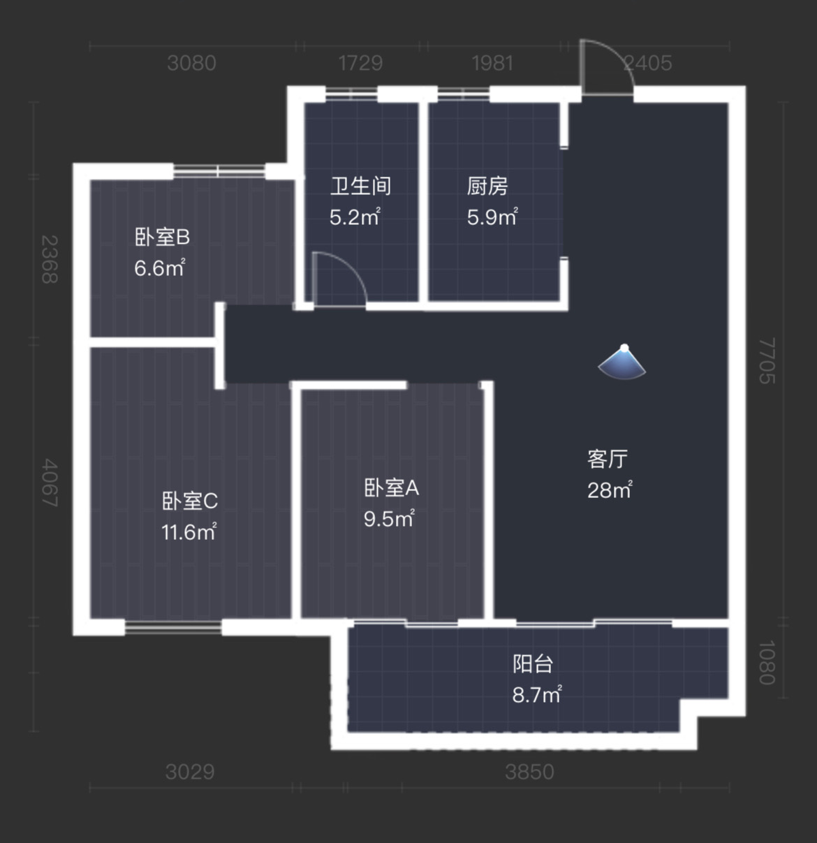 观澜台 3室2厅1卫 102m&sup2;
