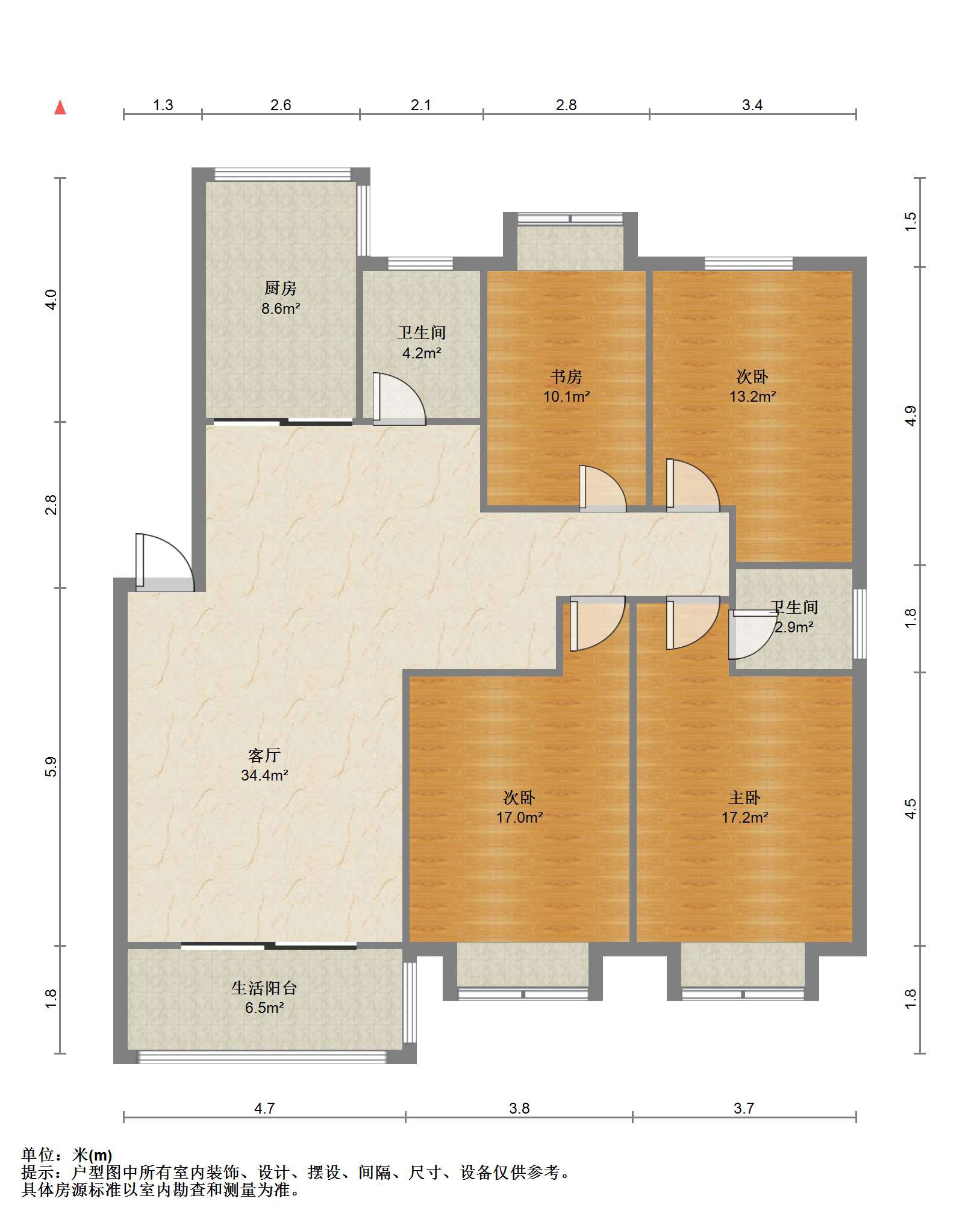 苏建花园城 4室2厅2卫 144m&sup2;