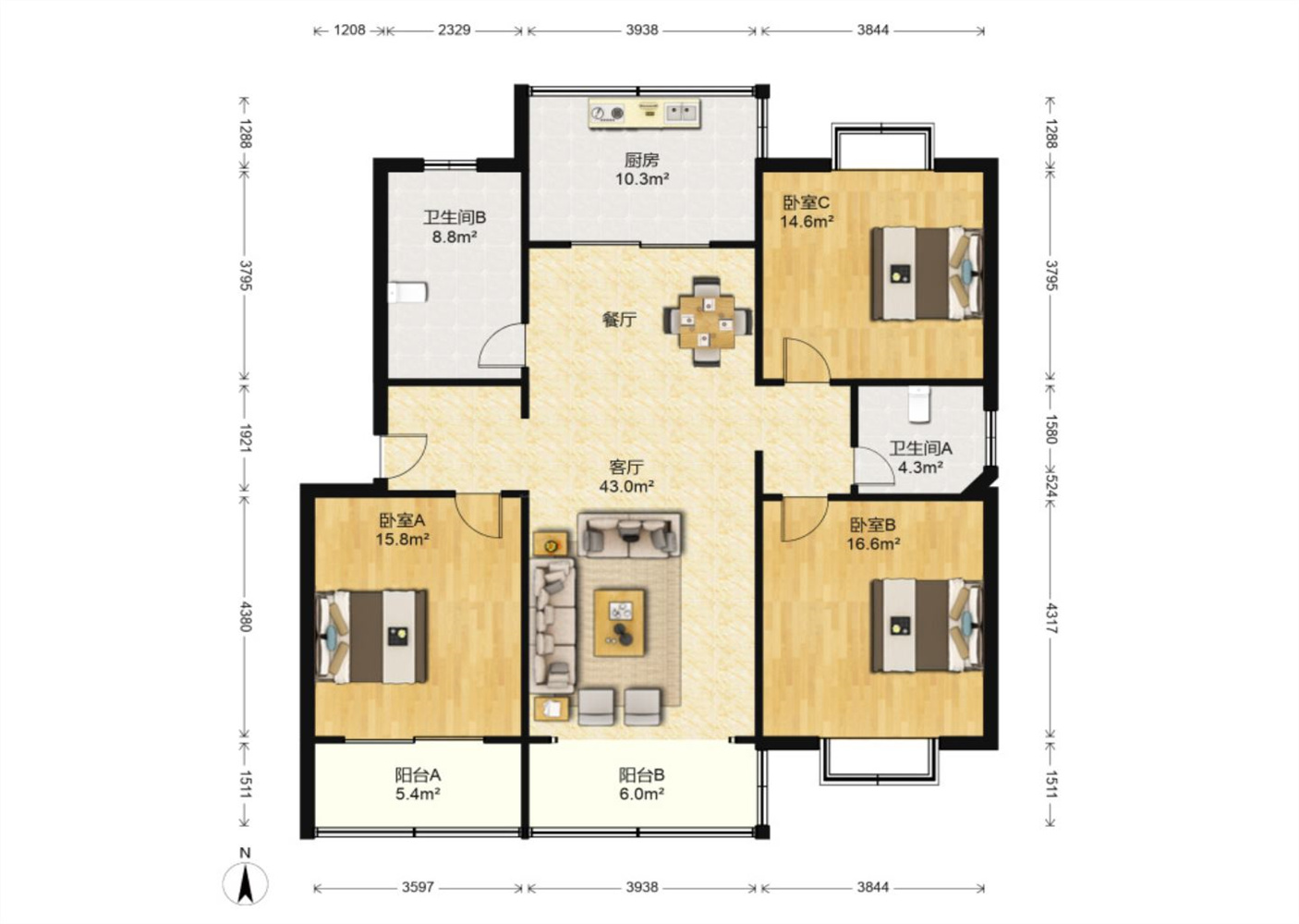 永兴花苑 3室2厅2卫 138m&sup2;