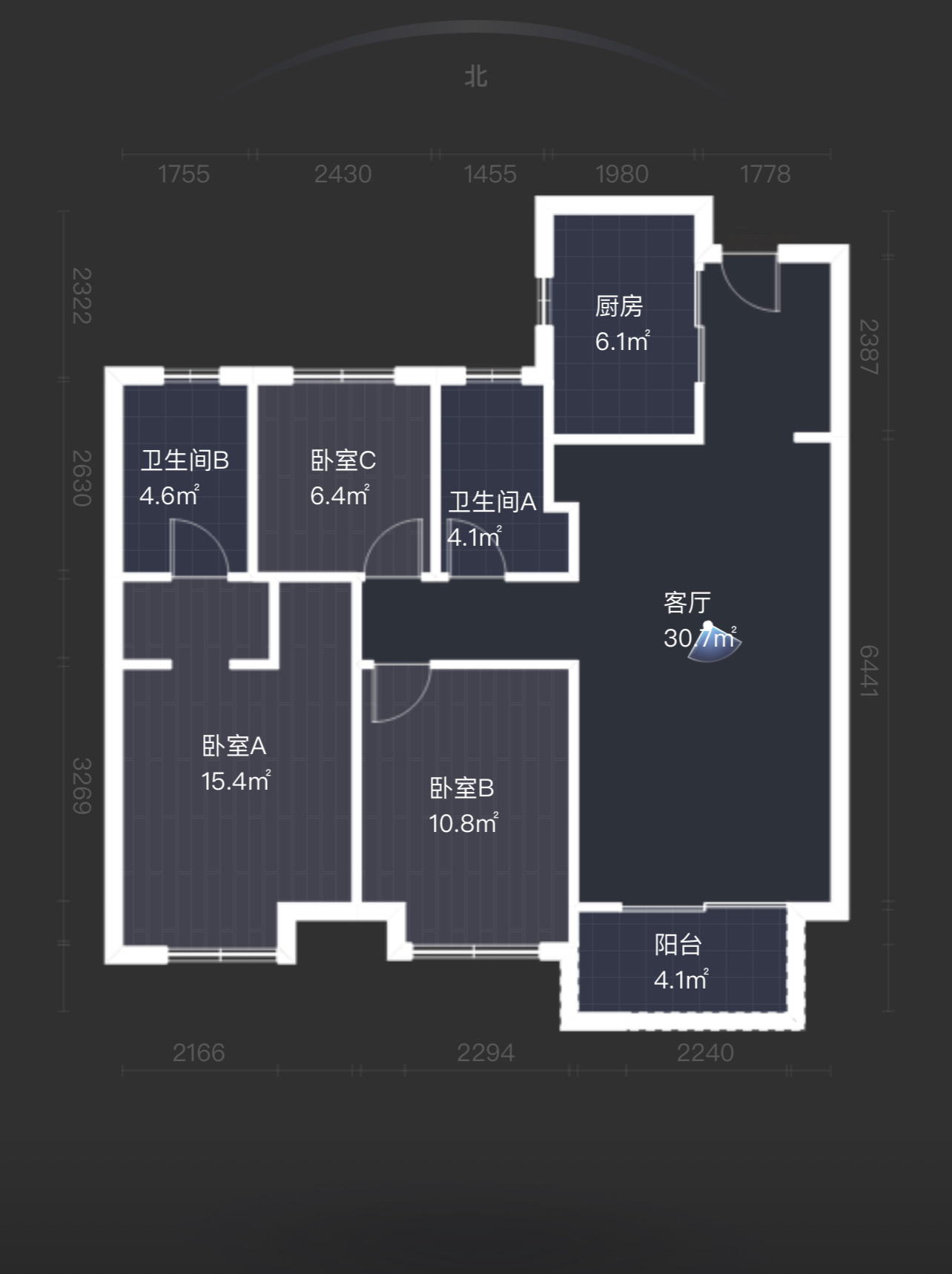 富力院士廷 3室2厅2卫 100m&sup2;