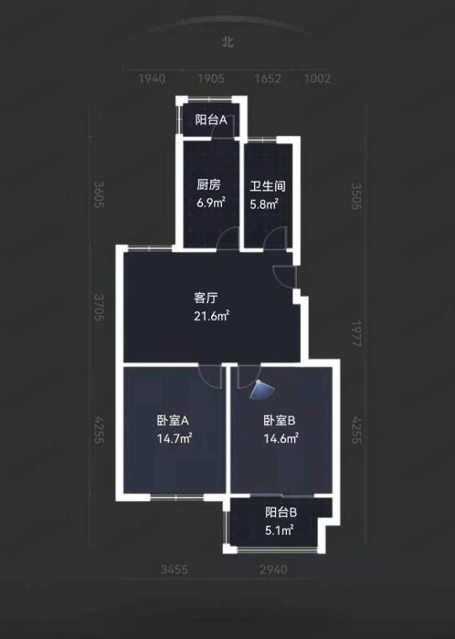 紫东南苑 2室1厅1卫 90.83m&sup2;