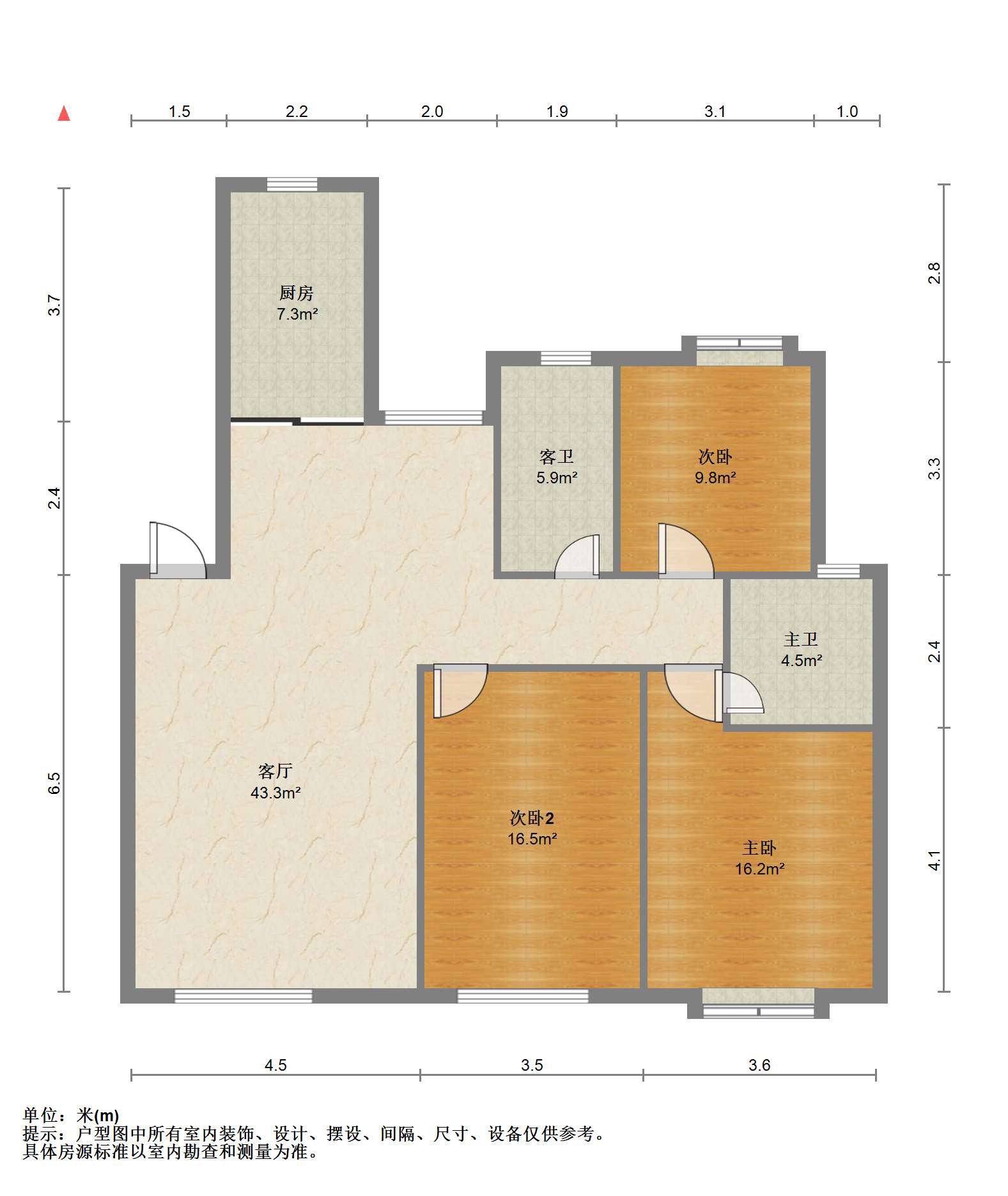 长航地中海花园 3室2厅2卫 122m&sup2;