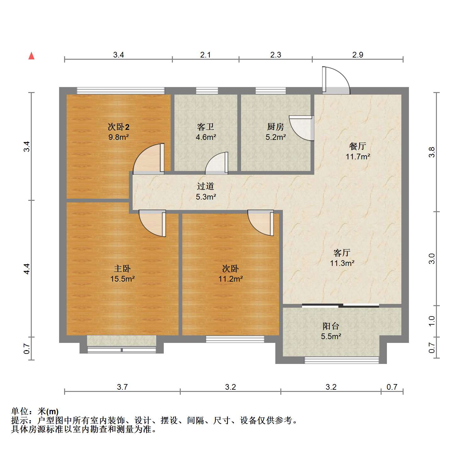 云樾东方 3室2厅1卫 94.6m&sup2;