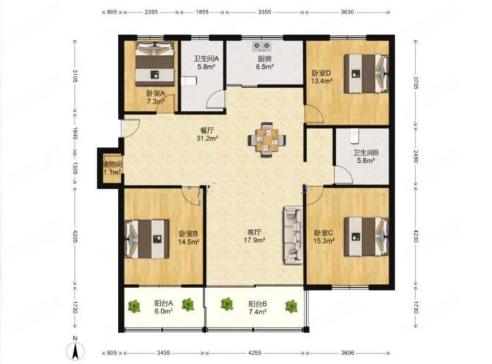学田北苑 4室2厅2卫 158m&sup2;