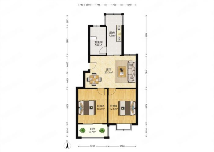 天一裕景苑 2室1厅1卫 78.00m&sup2;