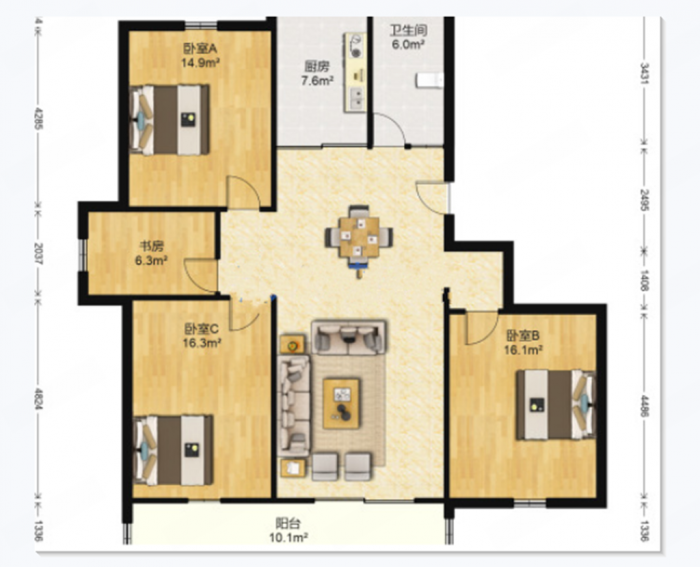 南通雅居乐花园 4室2厅2卫 140m&sup2;