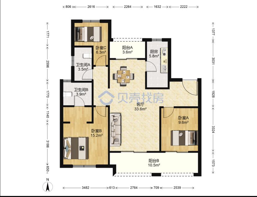 世茂新界 3室2厅2卫 123m&sup2;