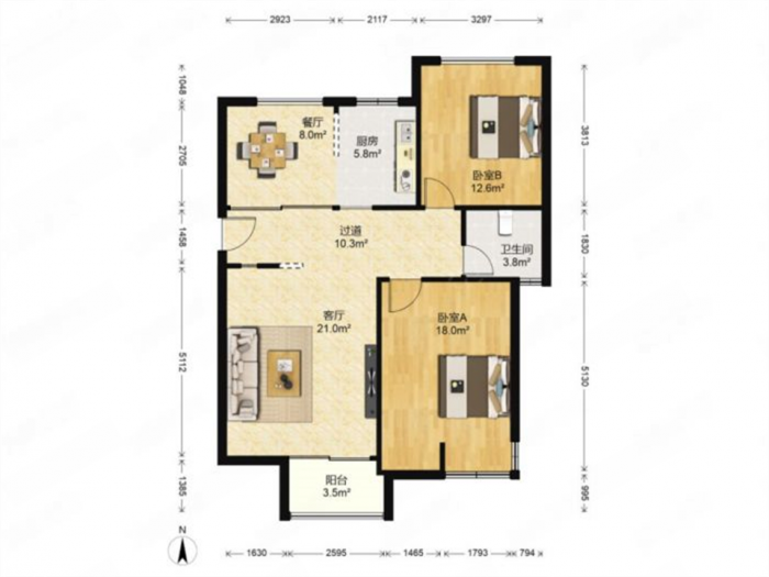 万通城 2室2厅1卫 96m&sup2;