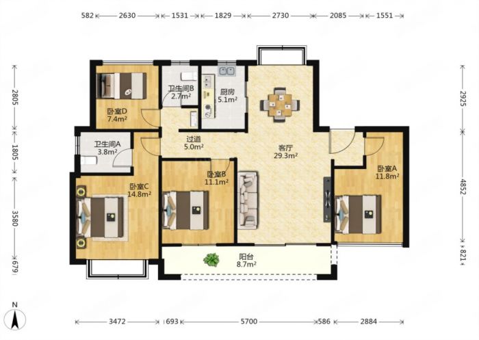 中南漫悦湾 4室2厅2卫 123m&sup2;