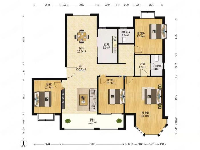中南世纪花城三期 3室1厅1卫 178m&sup2;