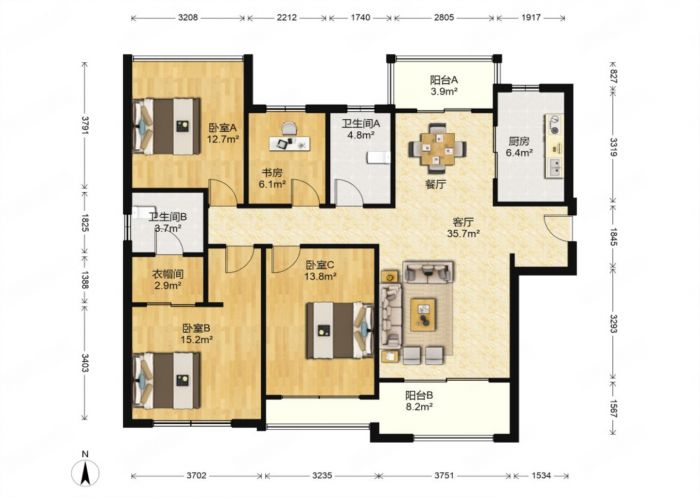 南通橡树湾 4室2厅2卫 142m&sup2;