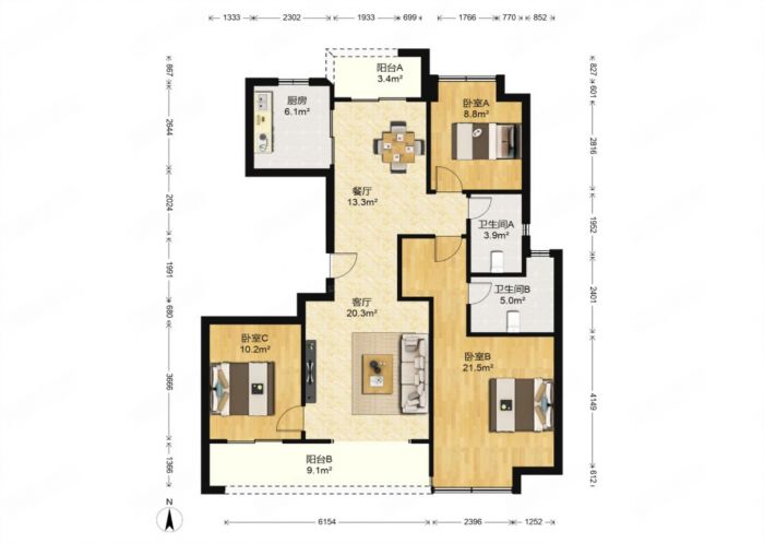 绿城沁园 3室2厅2卫 133m&sup2;