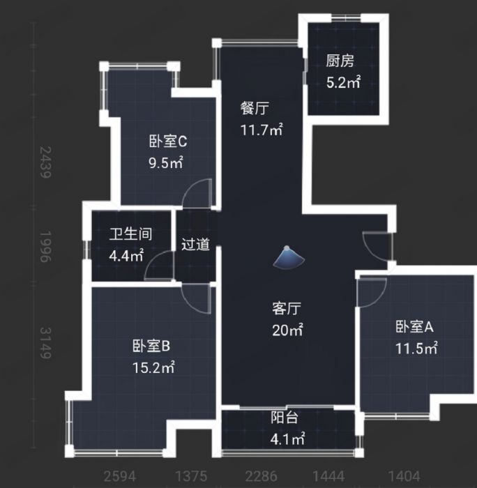 中港城 3室2厅1卫 107.00m&sup2;