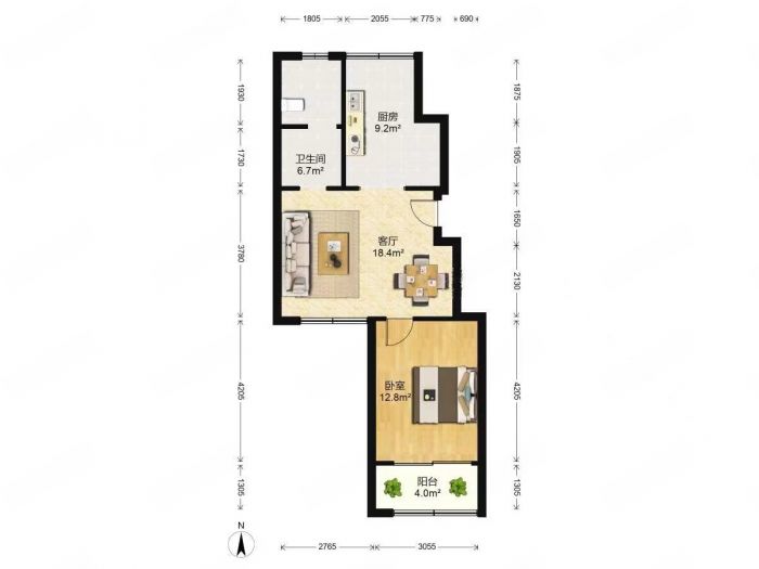 紫东花苑 1室1厅1卫 53.80m&sup2;