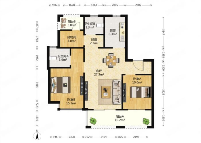 丽景湾 2室1厅1卫 97m&sup2;