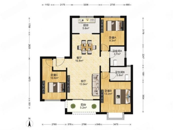 中南熙悦(南通经济技术开发区) 3室2厅2卫 120m&sup2;