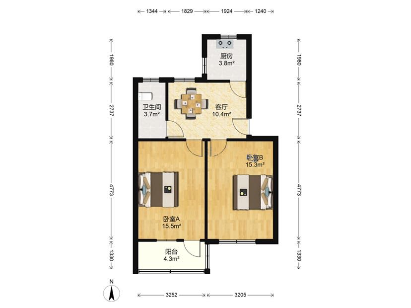 板桥南村东 2室1厅1卫 65.8m&sup2;