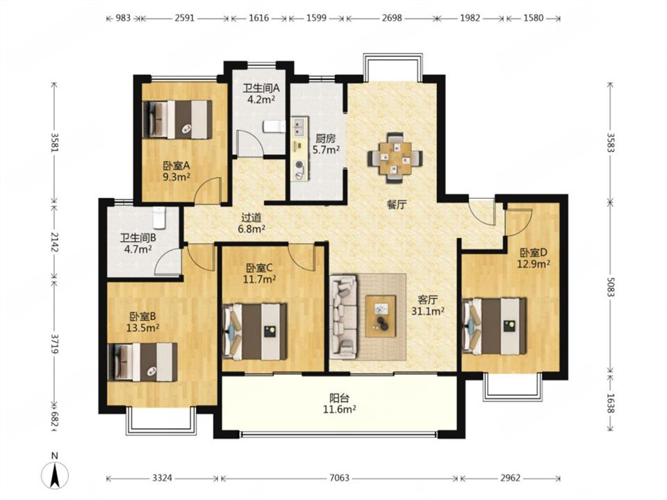 春风南岸东园 4室2厅3卫 167m&sup2;