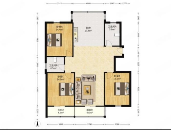 新开苑 3室2厅2卫 144.5m&sup2;