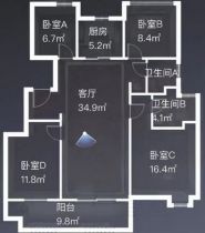 雍锦澜湾 4室2厅1卫 113m&sup2;