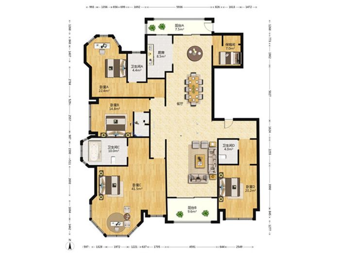 中南世纪花城三期 4室2厅5卫 275m&sup2;