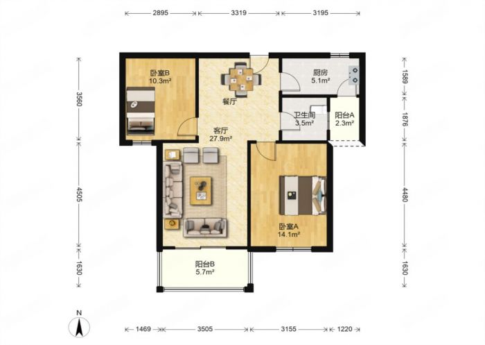 学士府 2室1厅1卫 88m&sup2;