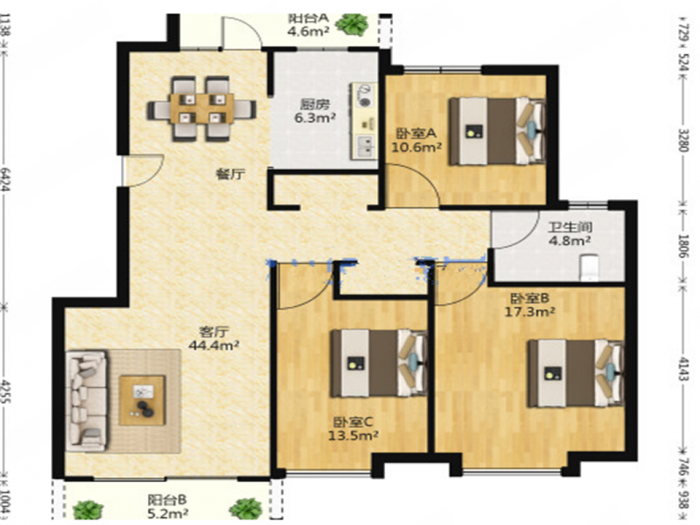 五洲翡丽湾 3室2厅1卫 122m&sup2;
