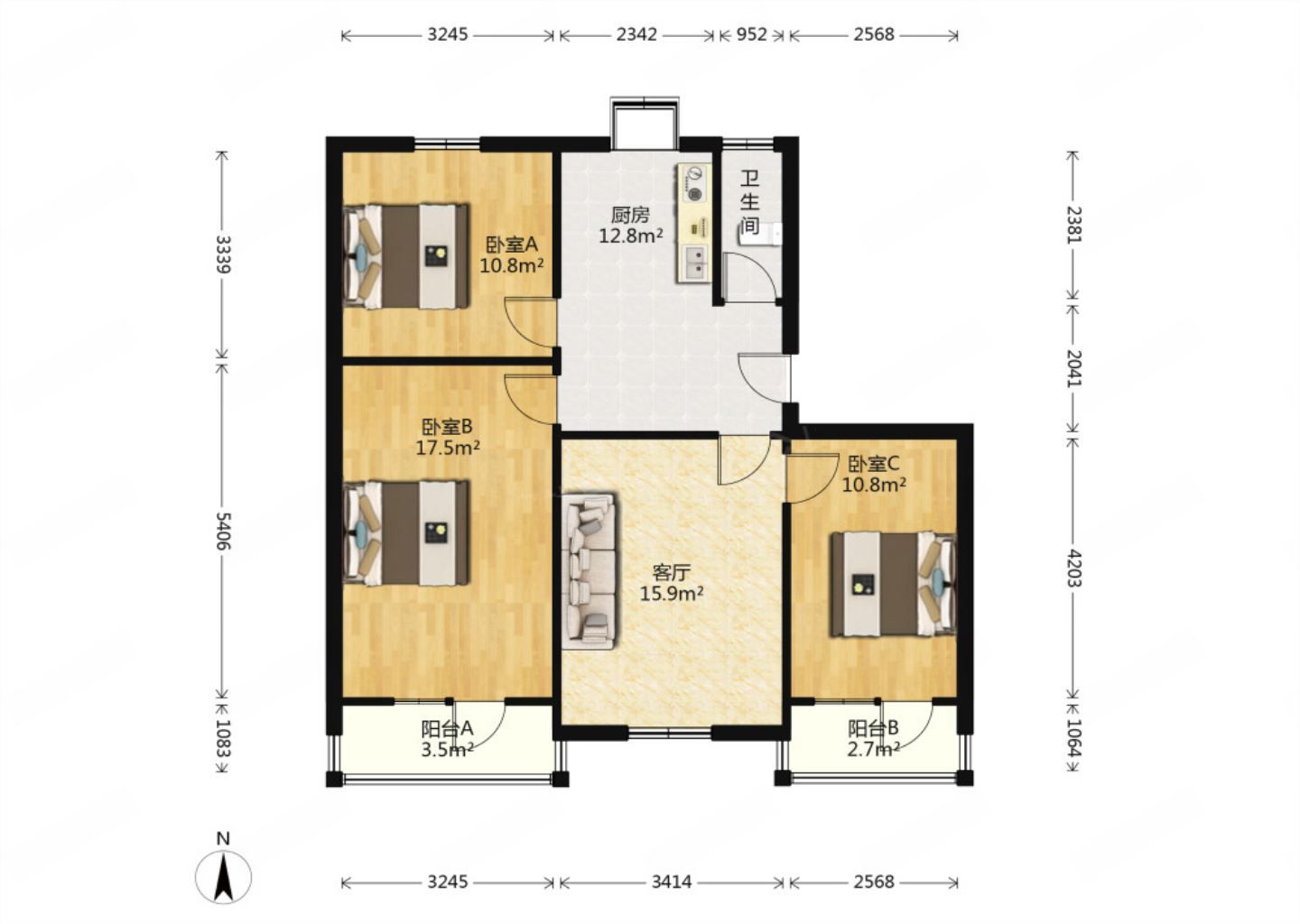 青年路新村 4室1厅1卫 94.28m&sup2;