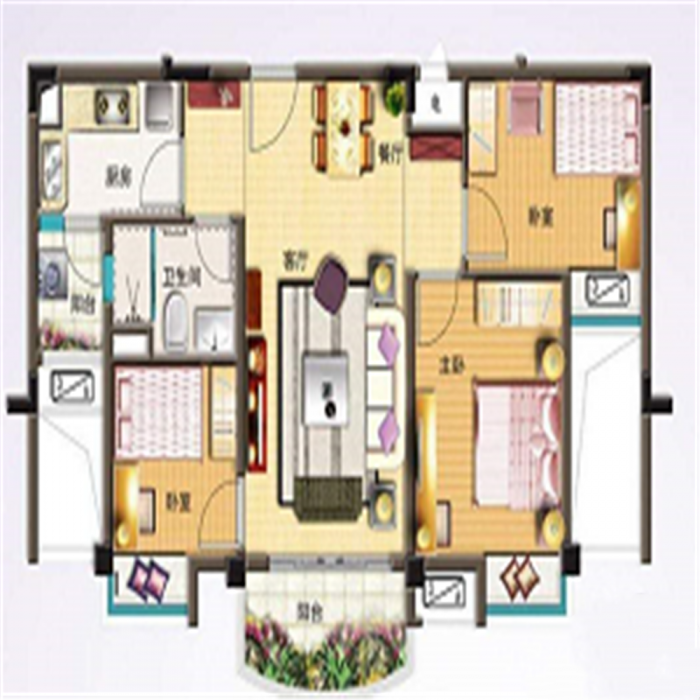 中港白金大厦 2室1厅1卫 58m&sup2;