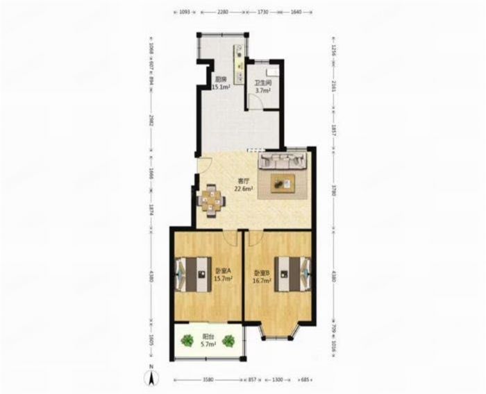 尚德城邦 2室1厅1卫 89m&sup2;