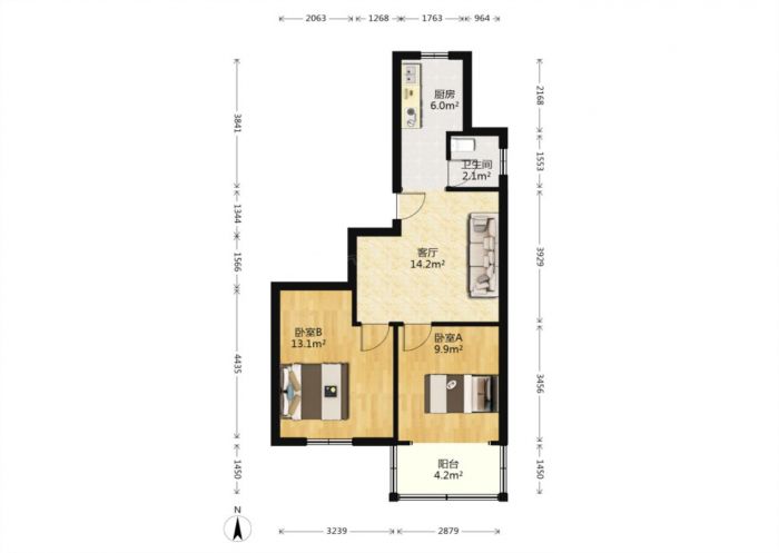 段家坝小园 2室2厅1卫 59.80m&sup2;