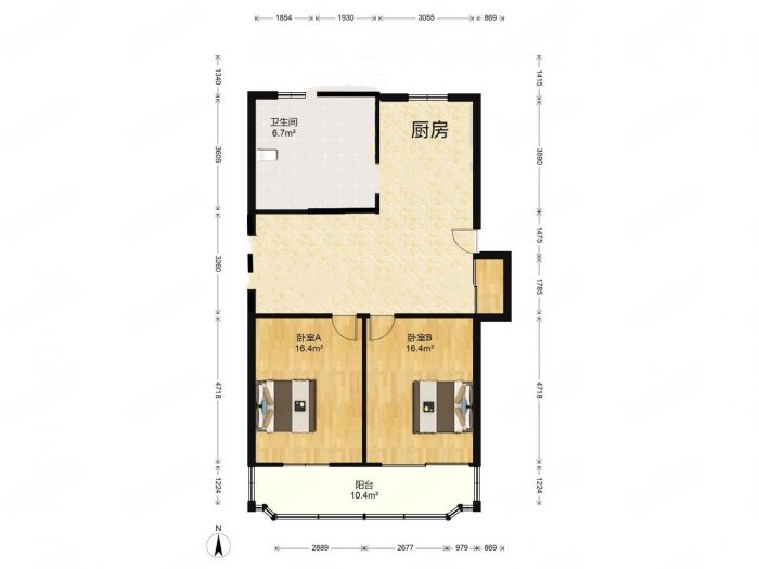 天都花苑 2室1厅1卫 92m&sup2;