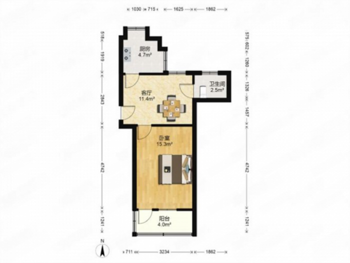 虹桥新苑 1室1厅1卫 73.00m&sup2;