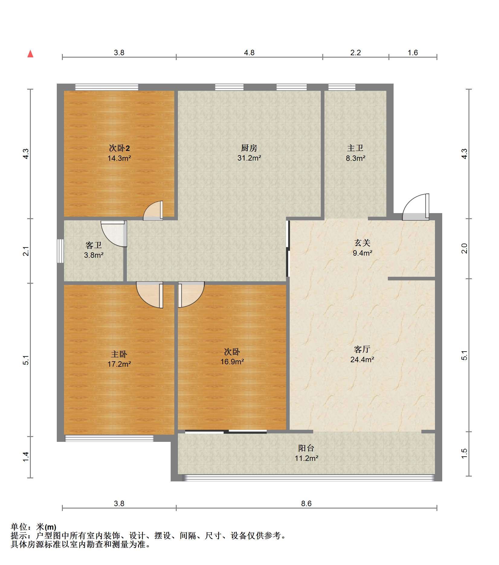 天虹公寓 3室1厅2卫 143.40m&sup2;