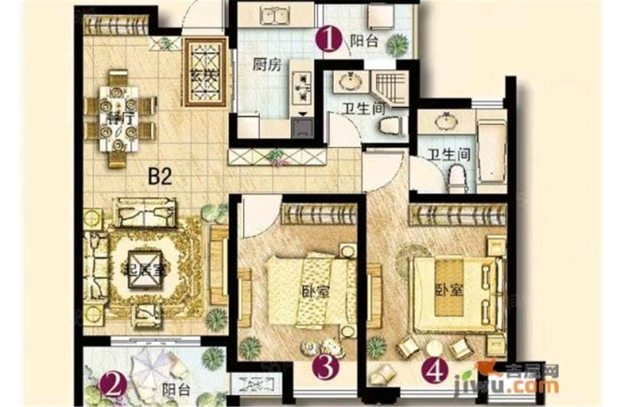 保利香槟国际 2室2厅1卫 101.00m&sup2;