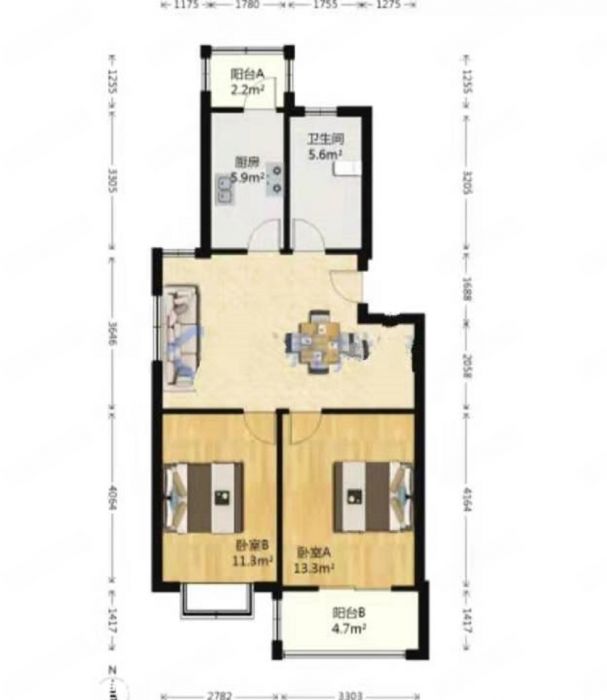 三里墩花苑 2室1厅1卫 78.74m&sup2;