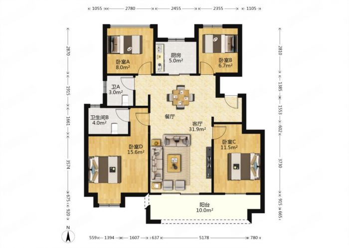 雍锦澜湾 3室1厅1卫 113m&sup2;