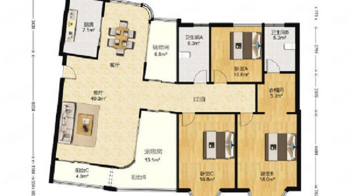 优山美地花园南区 4室2厅2卫 168.00m&sup2;