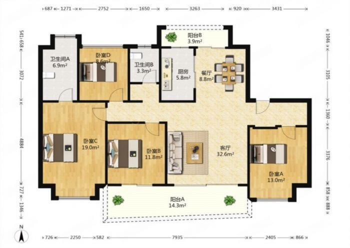 碧桂园时代悦城 4室2厅2卫 142m&sup2;