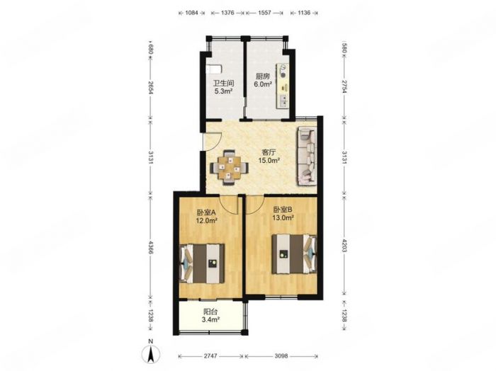 新桥新村 2室1厅1卫 64m&sup2;