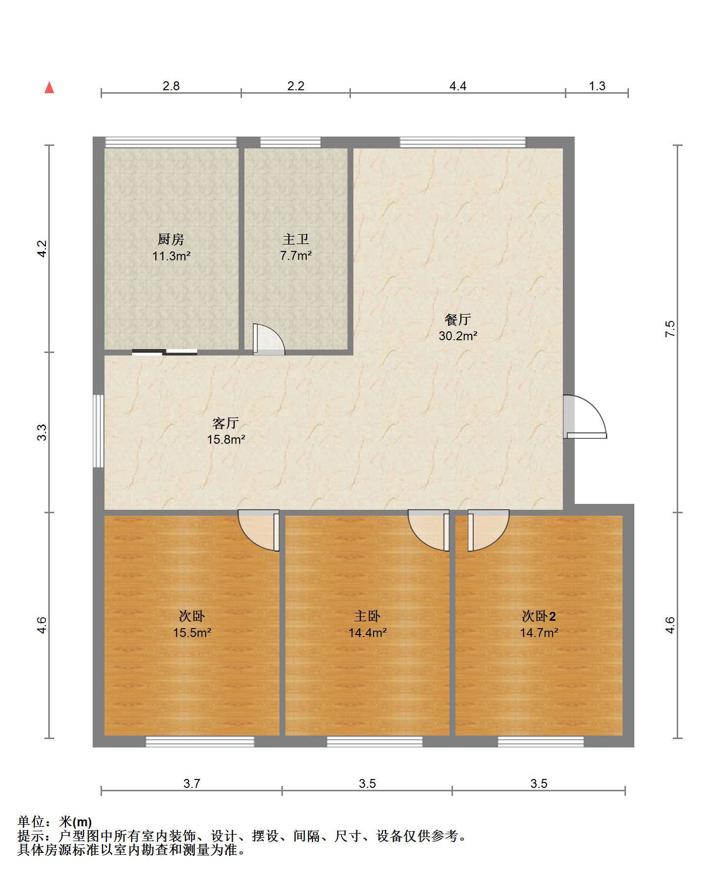 鑫乾花园 3室2厅1卫 129m&sup2;