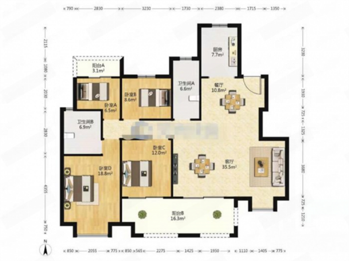 崇川星光域 4室2厅2卫 158.00m&sup2;