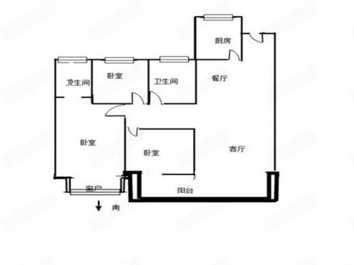 华强城 3室2厅1卫 120m&sup2;