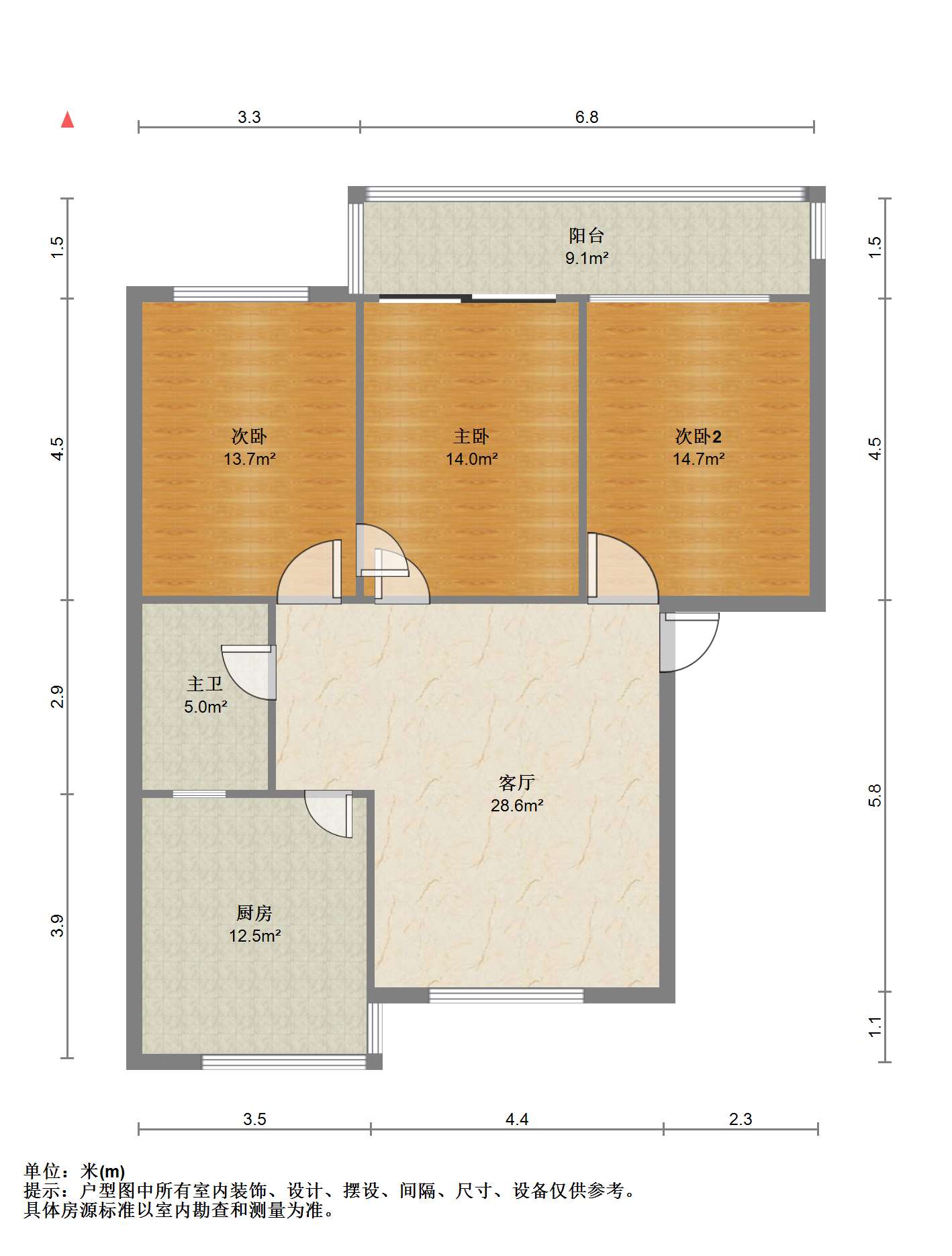 学田南苑 3室1厅1卫 119.00m&sup2;