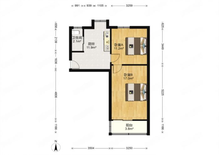 新胜新村 2室1厅1卫 55m&sup2;