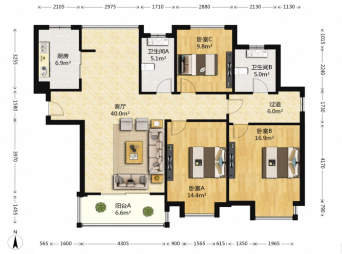 光明幸福天地 3室2厅2卫 144m&sup2;