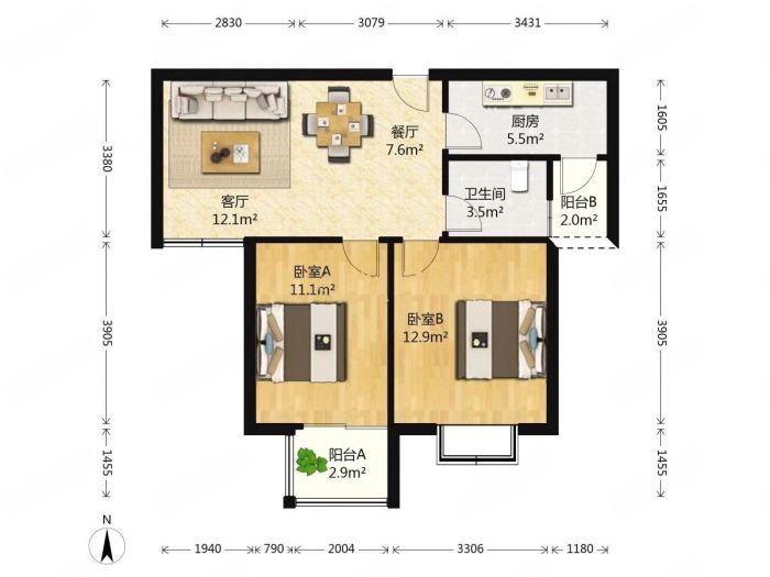 惠泽苑 2室1厅1卫 80m&sup2;