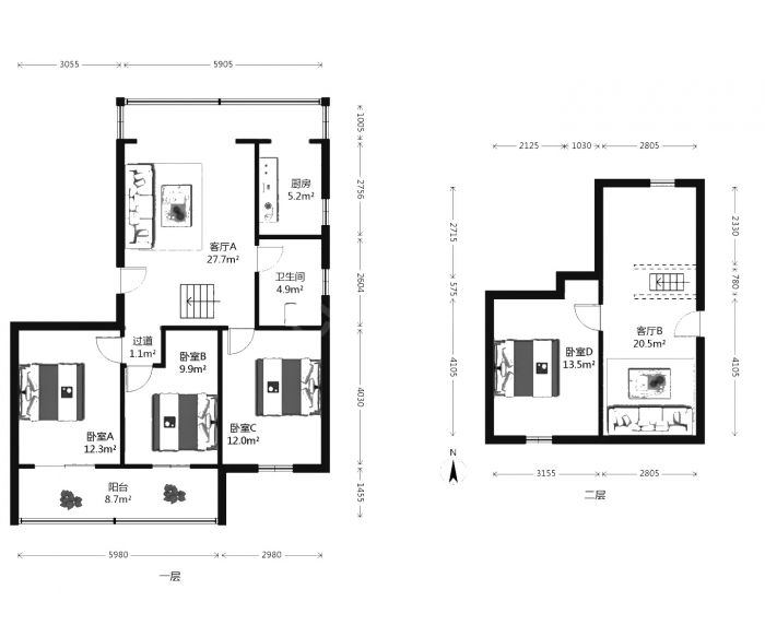 北濠桥东村 4室2厅1卫 105.00m&sup2;